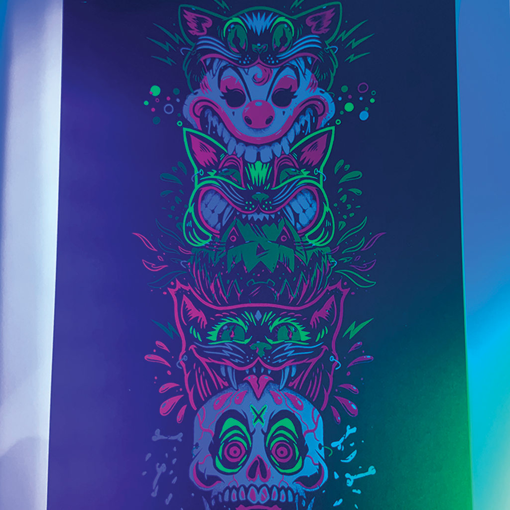 Monumental Masks. Silk Screen Art Print (Black Light Reactive)